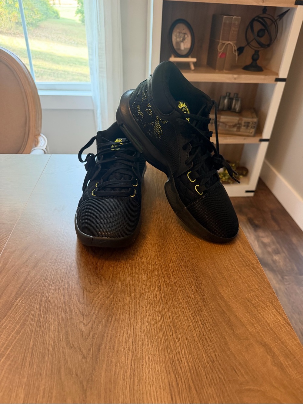 Kids Black Athletic Sneakers with Neon Yellow Accents